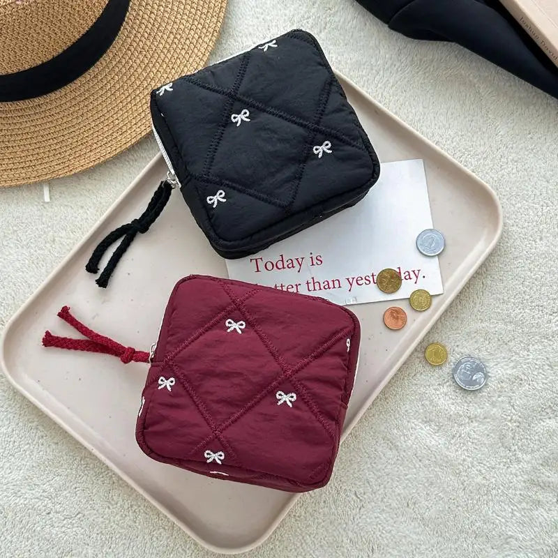 Makeup Bag For Women Embroidered Bowknot Travel Cosmetic Bags Large Capacity Handheld Makeup Toiletry Storage Bag