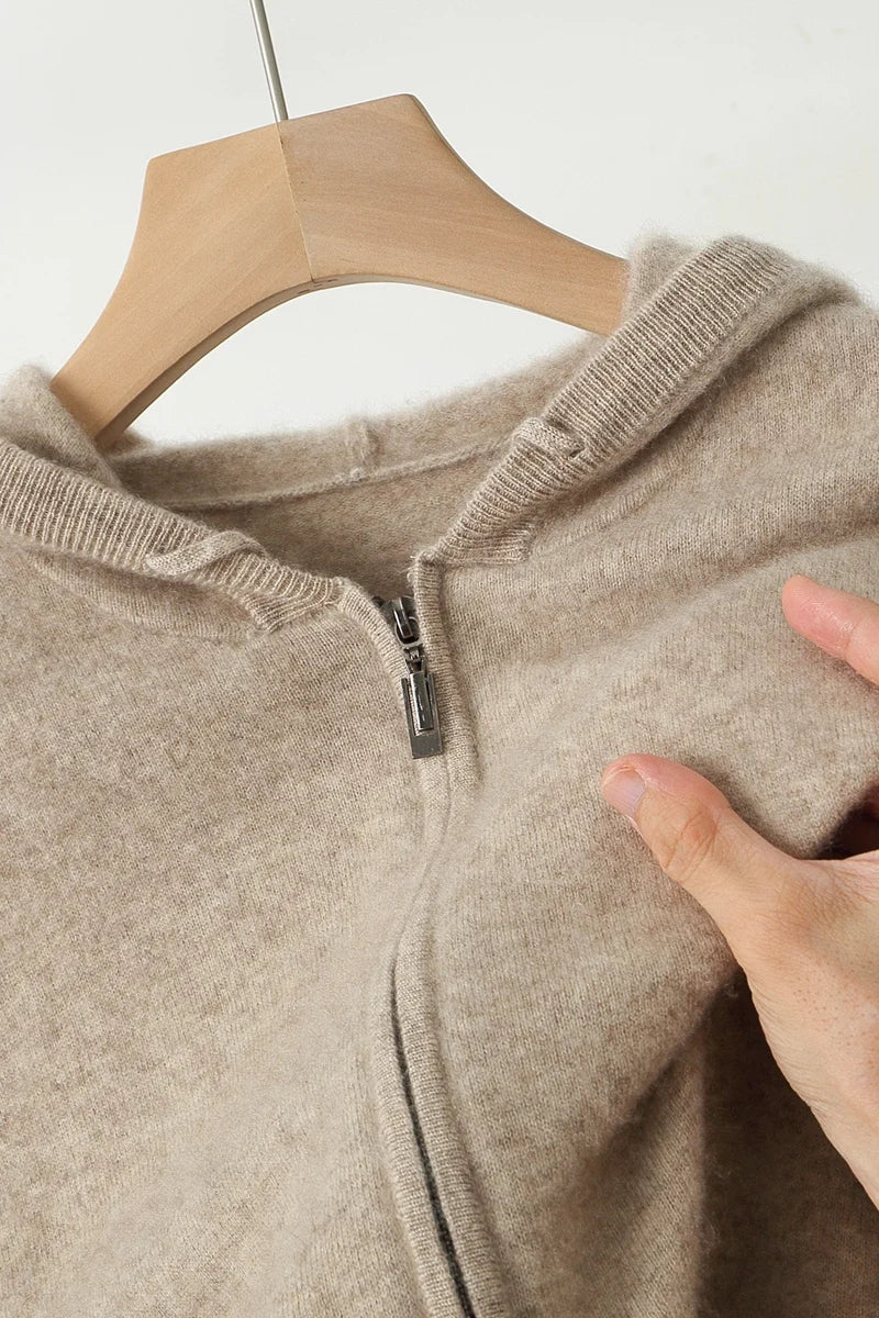 2025 New Men Knitted Plane Hooded Cardigan Cashmere Sweater Zipper Design Pocket Decoration High quality Thick Warmth Hoodie