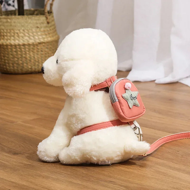 Pet Dog Leash Backpack Chest Strap Teddy Puppy Harness Dogs and Cat Adjustable Chain Rope Collar Outdoor Travel Snacks Bag