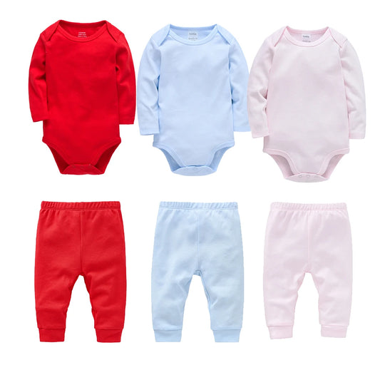 2 Pieces Set 100% Cotton Baby Rompers Red Pink Pants Blank Colors Kids Trousers Plain Newborn Clothing Muslin Bodysuit Clothes