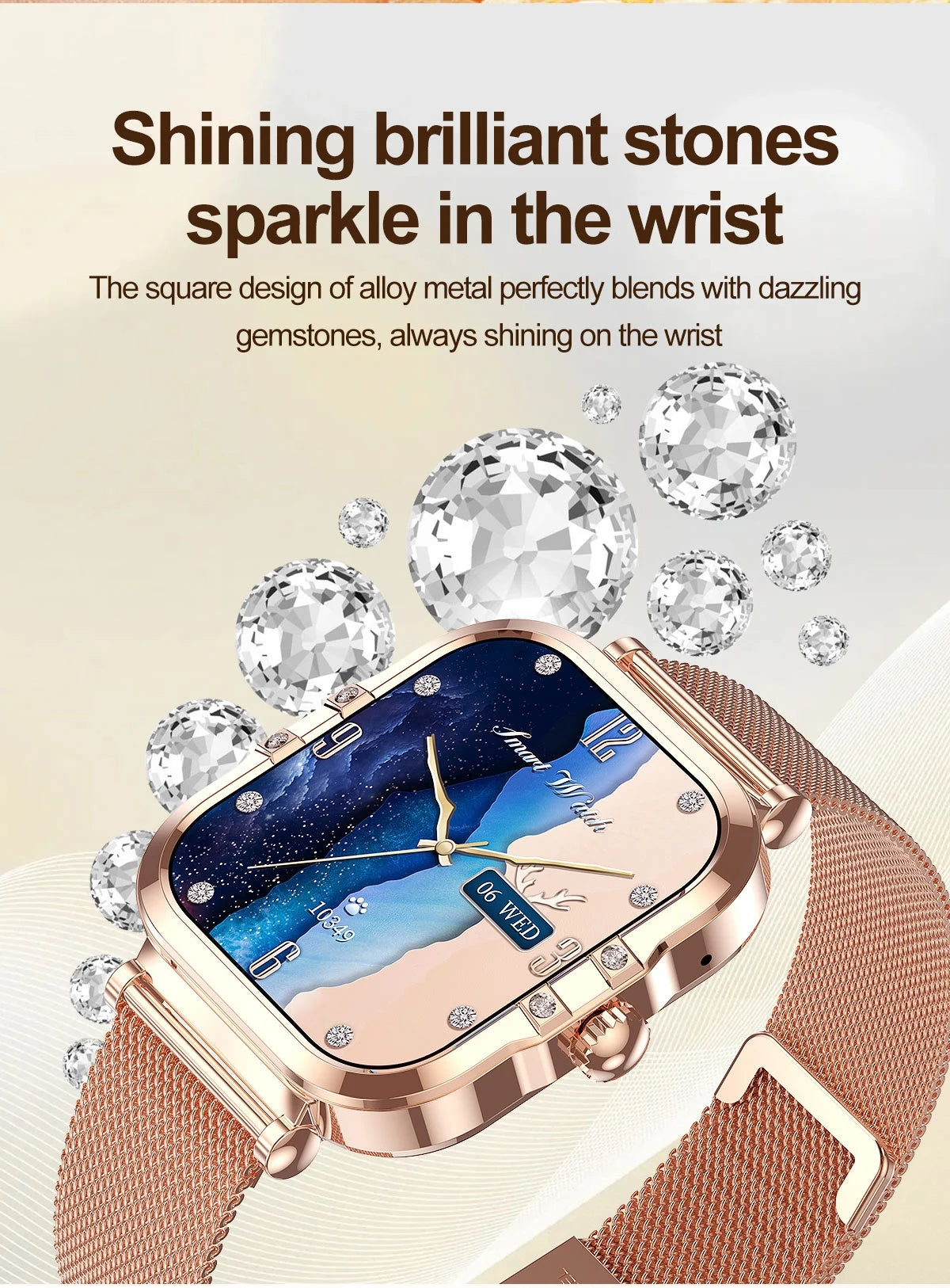 2026 best-selling women's smart watch, 1.75in, AMOLED HD screen, voice control, NFC, breathing exercises, women's health, SOS