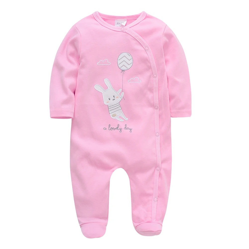 KAVKAS Baby Clothing Girls Pink Romper Cartoon Kids Pajamas Long Sleeve Jumpsuit Bebe Playsuit Girls Clothes  0`12 Monthes