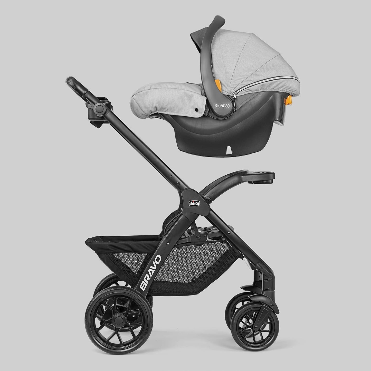 Bravo LE Trio Travel System, Bravo LE Quick-Fold Stroller with Keyfit 30 Zip Infant Car Seat, Car Seat and Stroller Combo | Driftwood/Grey