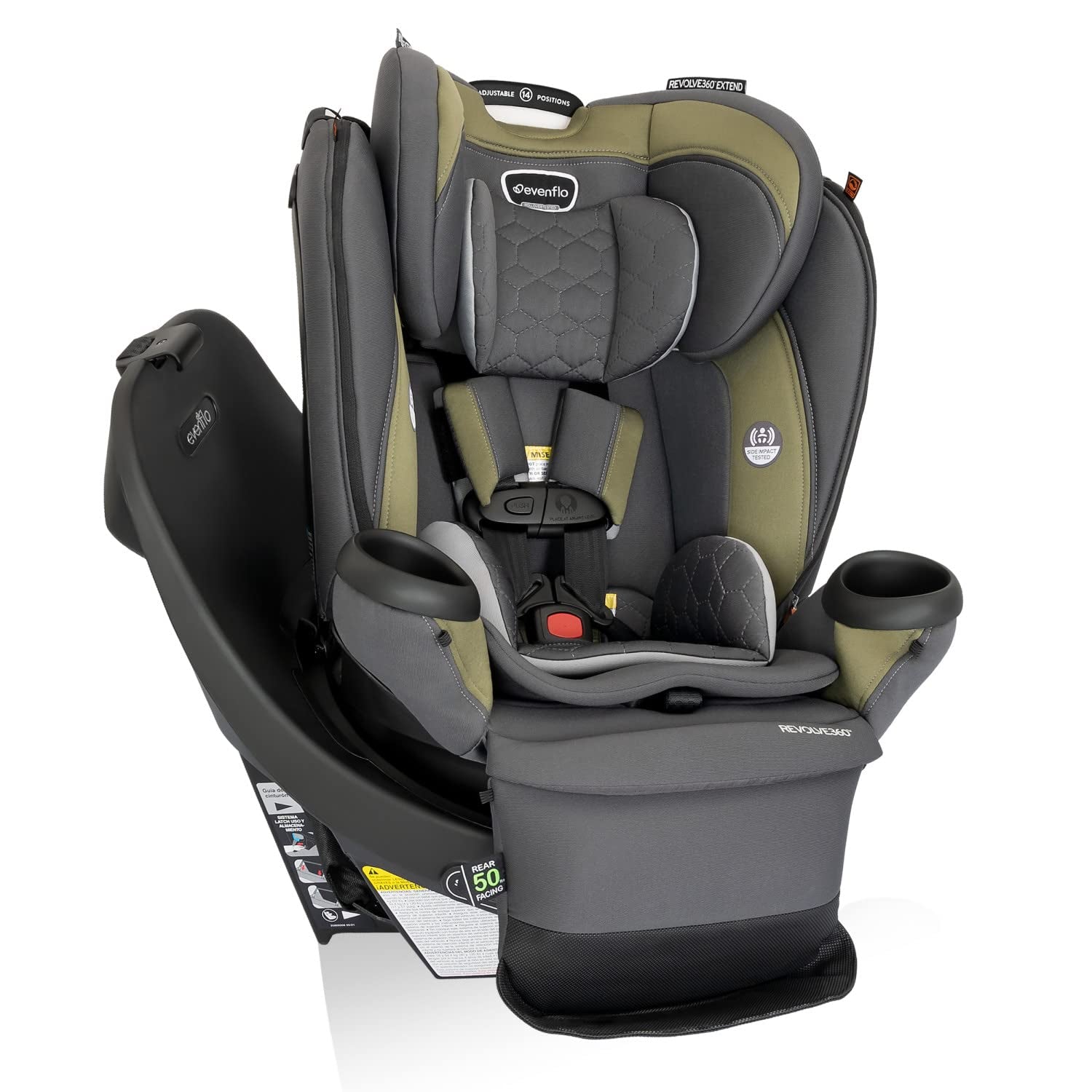 Revolve360 Extend Rotational All in 1 Convertible Car Seat, Rear Facing up to 50 Pounds with 360 Degree Rotation, Rockland Green