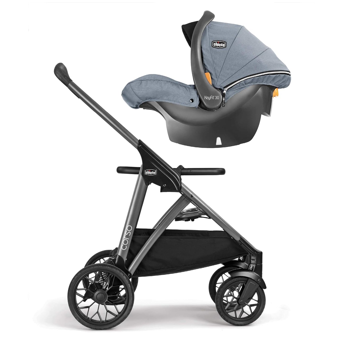 Corso Modular Travel System, Corso Stroller with Keyfit 30 Zip Infant Car Seat and Base, Stroller and Car Seat Combo, Infant Travel System | Silverspring/Grey