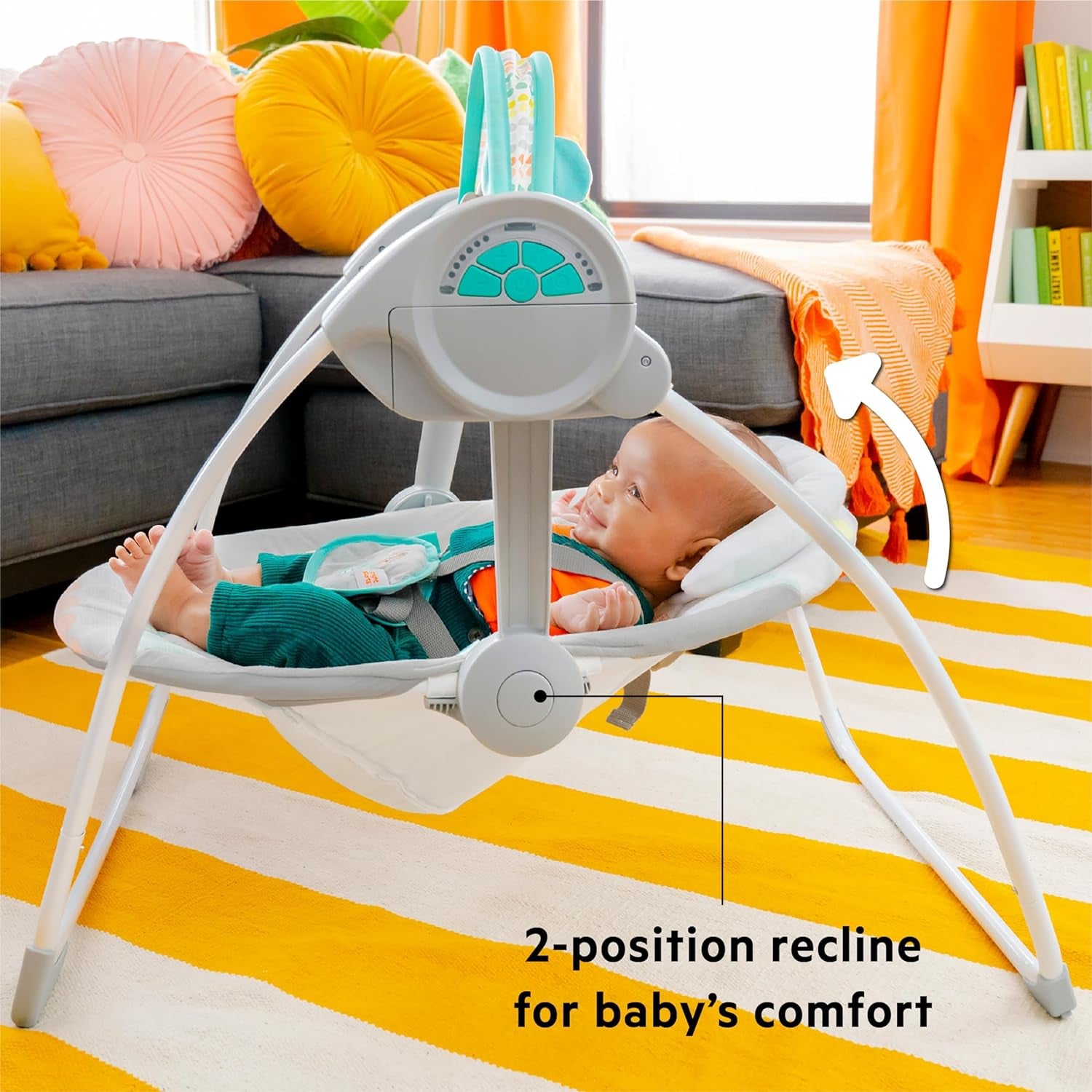 Portable Automatic 6-Speed Baby Swing with Adaptable Speed, Taggies, Music, Removable-Toy-Bar, 0-9 Months 6-20 Lbs (Whimsical Wild)