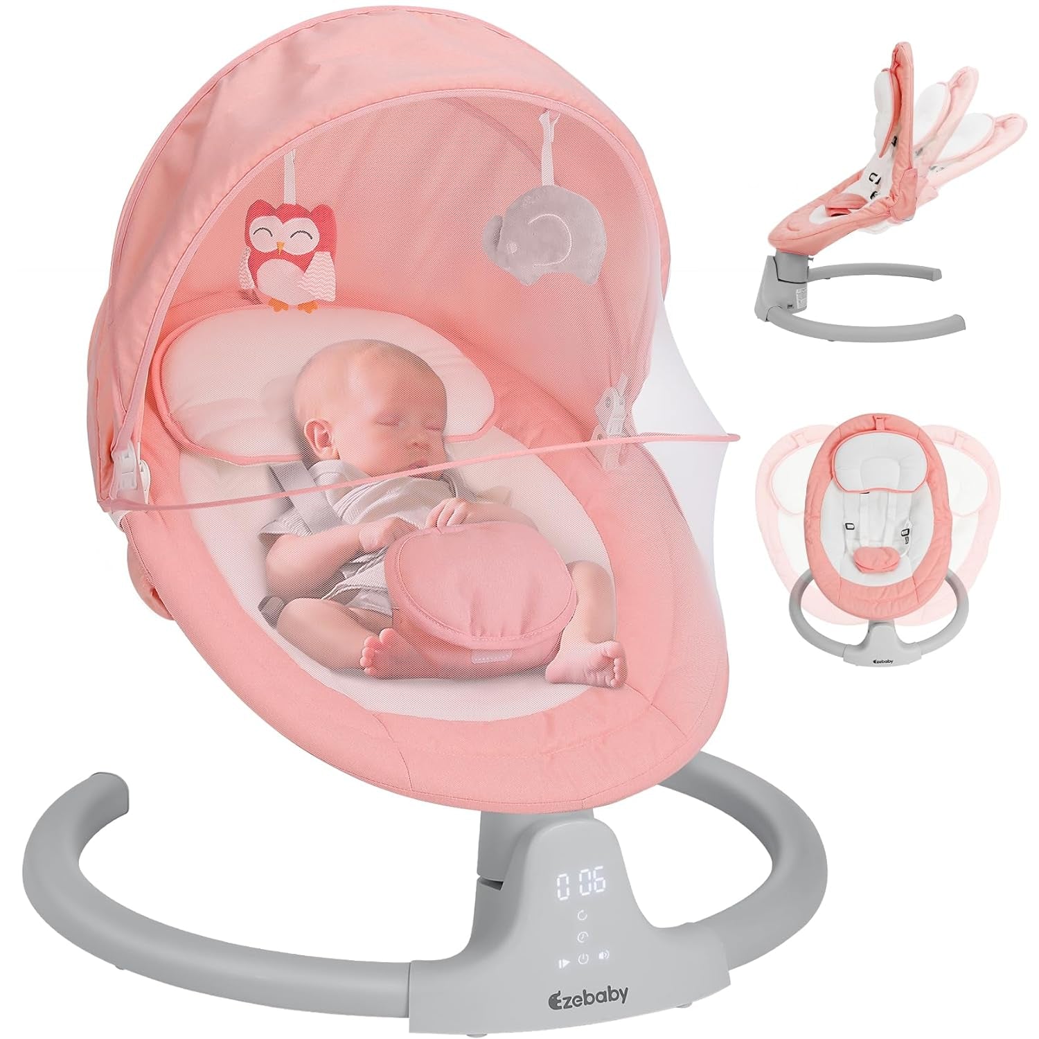 Baby Swing for Newborn Portable Infant Swings, with Remote Control, 5 Swing Amplitudes, 3 Seat Positions, 5 Point Harness Belt, Preset Lullabies -Baby Swings for Infants 0-6 Month Pink
