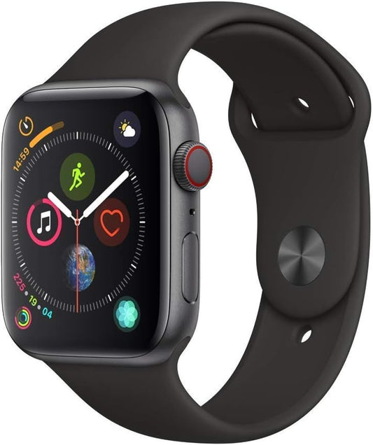 Watch Series 4 (GPS + Cellular, 44MM) - Space Black Aluminum Case with Black Sport Band (Renewed)