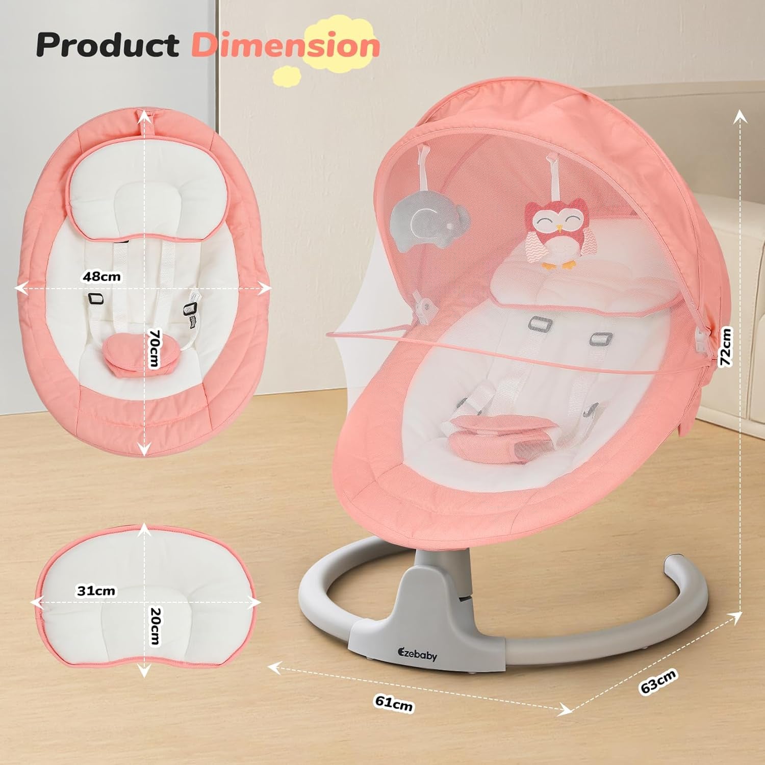 Baby Swing for Newborn Portable Infant Swings, with Remote Control, 5 Swing Amplitudes, 3 Seat Positions, 5 Point Harness Belt, Preset Lullabies -Baby Swings for Infants 0-6 Month Pink
