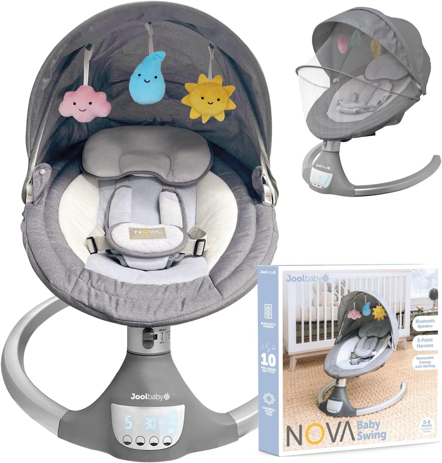 Nova Baby Swing for Newborns - Electric Motorized Infant Swing, Bluetooth Music, 10 Preset Melodies, Remote (2024 Model) -