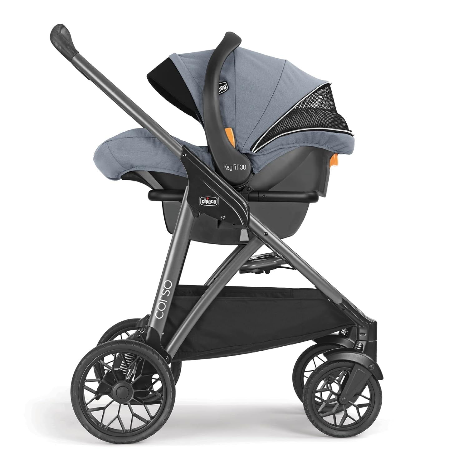 Corso Modular Travel System, Corso Stroller with Keyfit 30 Zip Infant Car Seat and Base, Stroller and Car Seat Combo, Infant Travel System | Silverspring/Grey