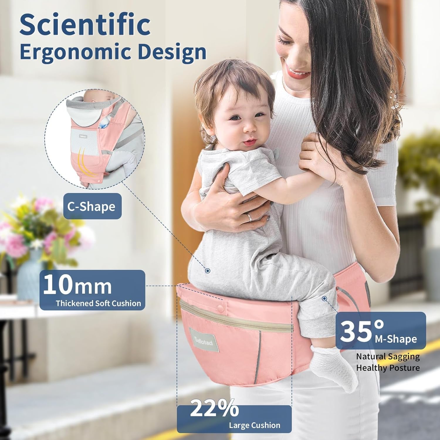 Baby Carrier with Hip Seat,Ergonomic M Position 6In1 Baby Carrier Newborn to Toddler,Head Support and Breathable Mesh Newborn Carrier,Adjustable Baby Holder Carrier for Dad&Mom-Pink