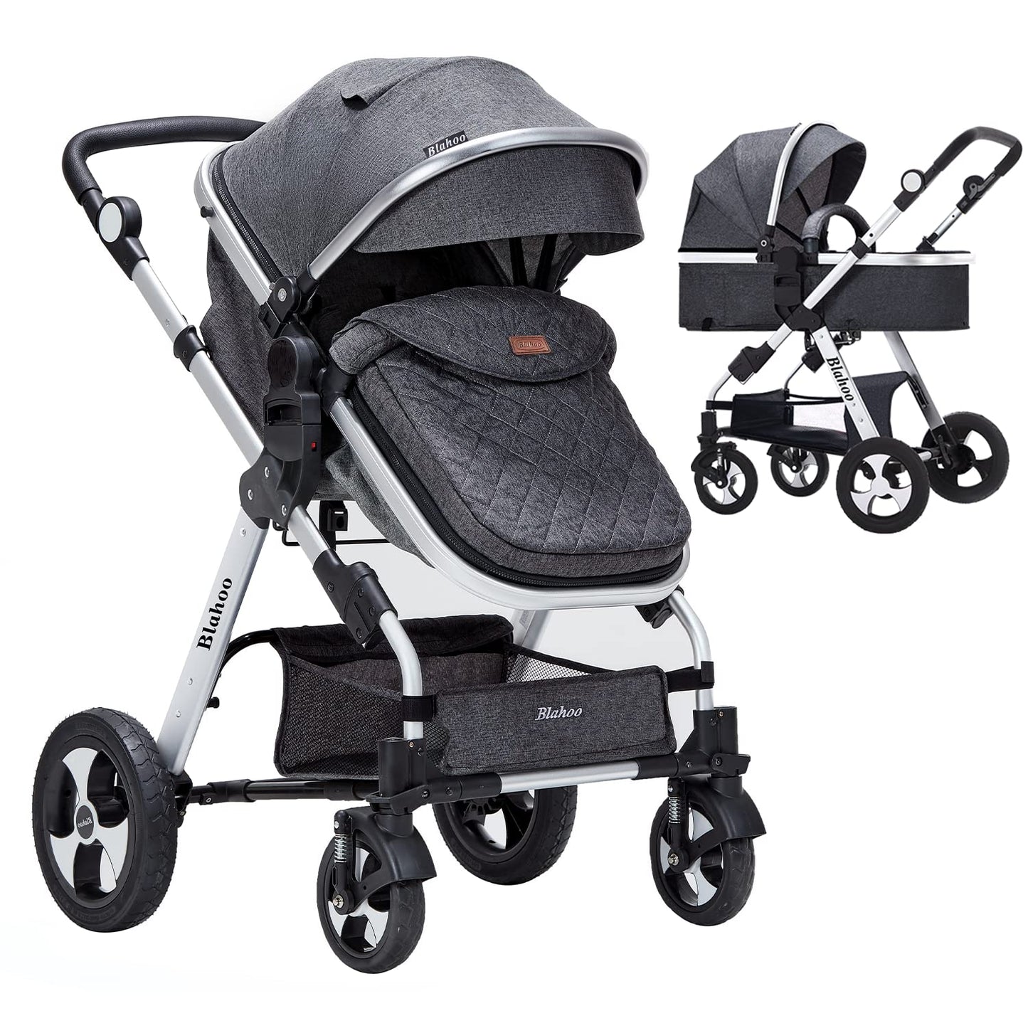Baby Stroller for Newborn, 2 In1 High Landscape Stroller, Foldable Aluminum Alloy Pushchair with Adjustable Backrest.Adjustable Awning, Variable Seat and Recliner(Black)