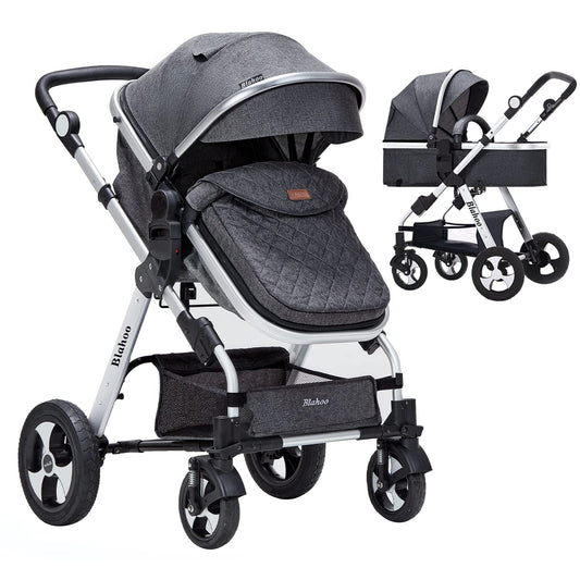 Baby Stroller for Newborn, 2 In1 High Landscape Stroller, Foldable Aluminum Alloy Pushchair with Adjustable Backrest.Adjustable Awning, Variable Seat and Recliner(Black)