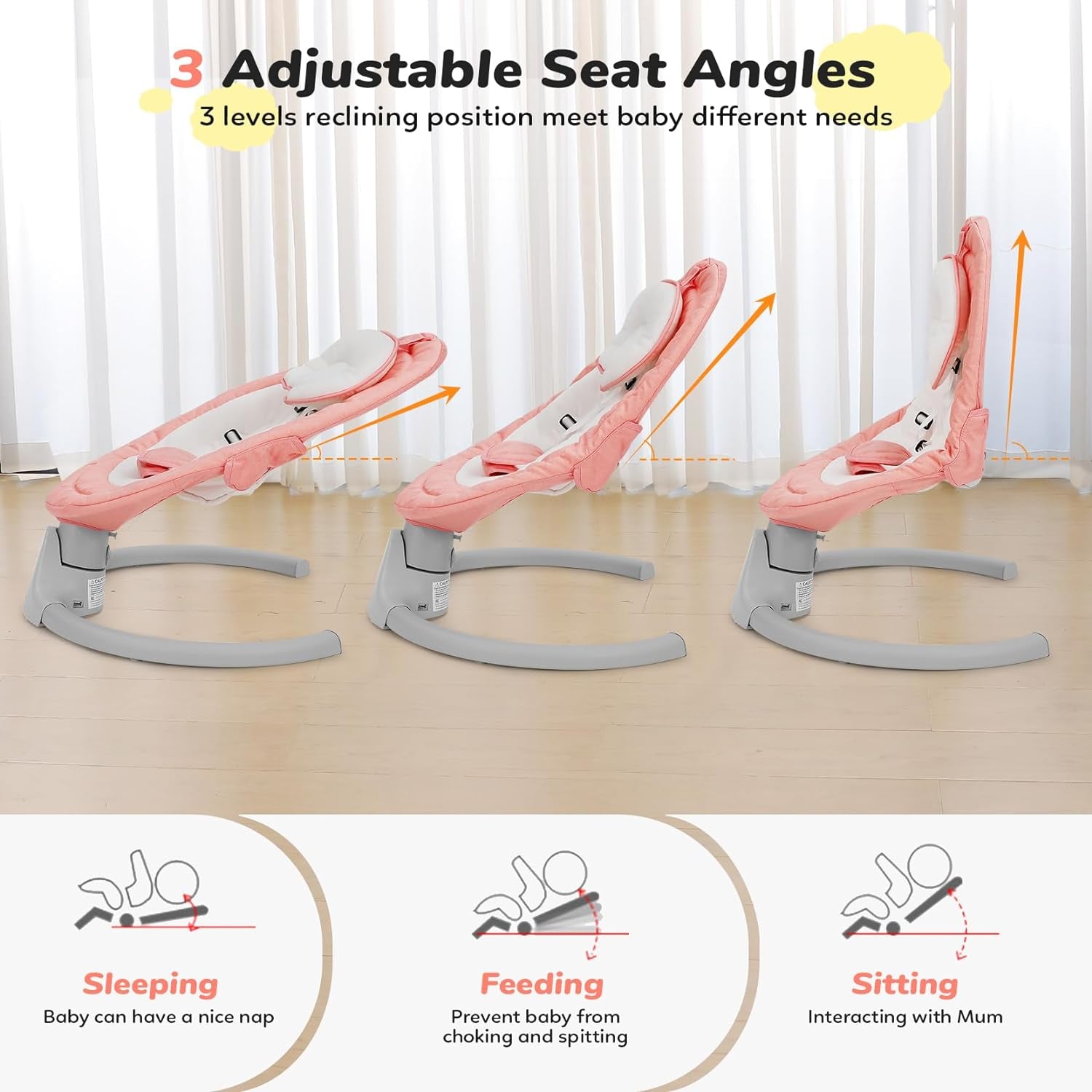 Baby Swing for Newborn Portable Infant Swings, with Remote Control, 5 Swing Amplitudes, 3 Seat Positions, 5 Point Harness Belt, Preset Lullabies -Baby Swings for Infants 0-6 Month Pink
