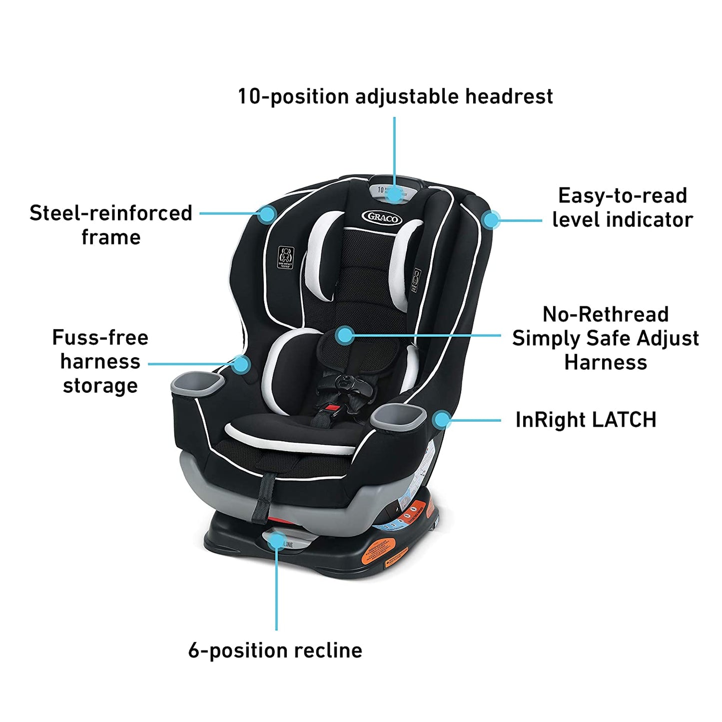 Extend2Fit Convertible Baby Car Seat, Rear and Forward Facing, Adjustable Extension Panel for Extra Legroom, Gotham