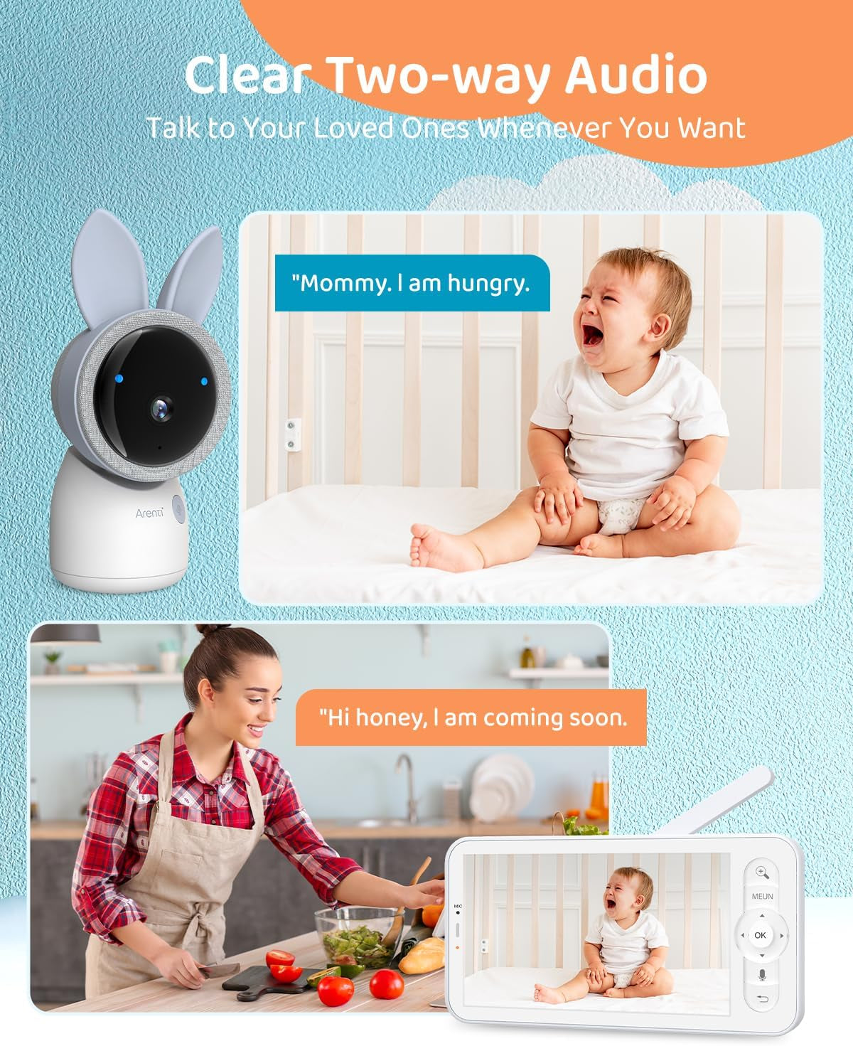 Upgraded Smart Baby Monitor,4Mp 5" HD 2.4G&5G Wifi Baby Monitor with Camera and Audio,Infrared Night Vision,Night Light, 2-Way Audio,Cry&Motion Detection,Temperature Sensor,App Control