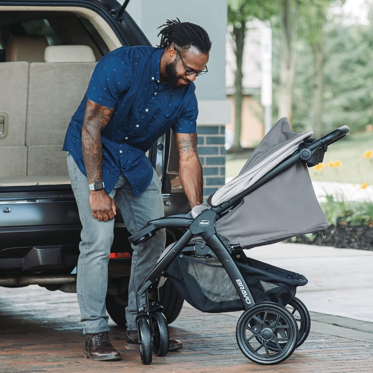 Bravo LE Trio Travel System, Bravo LE Quick-Fold Stroller with Keyfit 30 Zip Infant Car Seat, Car Seat and Stroller Combo | Driftwood/Grey