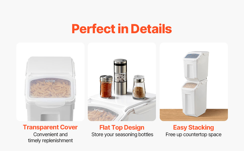 VEVOR 4pcs Rice Storage Container Large Dog Food Dispenser Bin, Kitchen Ingredient Grain Cereal Bin Pet food Containers